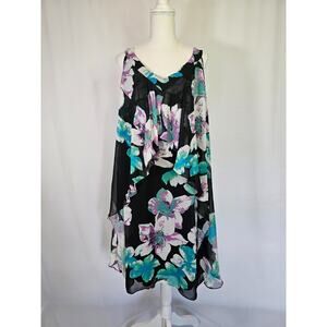 SL Fashions Sleeveless Shift Dress Size 18W V-Neck Floral Layered Pullover